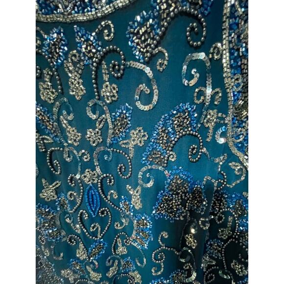 Beaded Gown Blue With Scarf Size Large Vintage - Picture 10 of 16